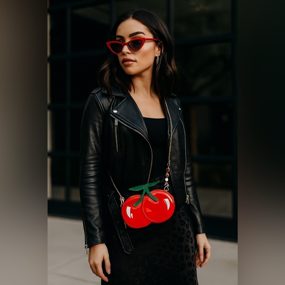 Cherry Novelty Crossbody Purse Bag with gold chain